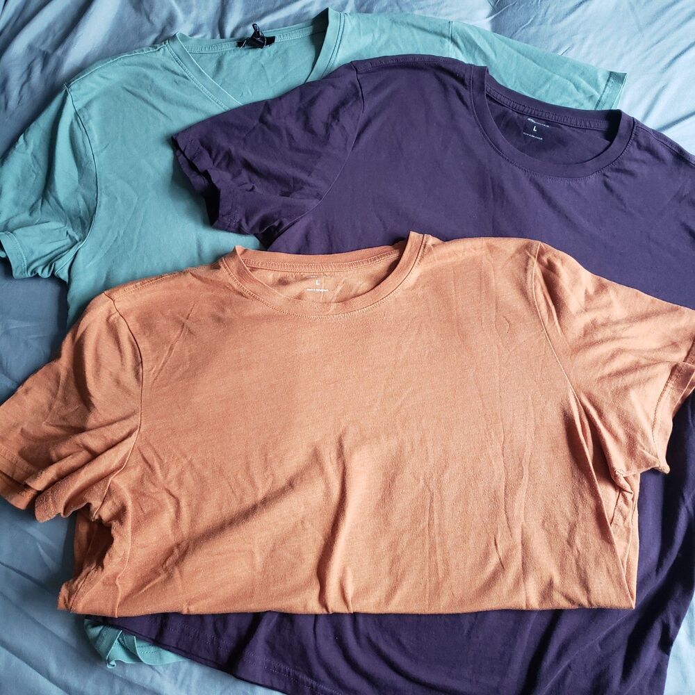 Bundle Of 3 Men's T-shirts Sz. L Sonoma/Forever 21 Eggplant/Sage/Honey Casual